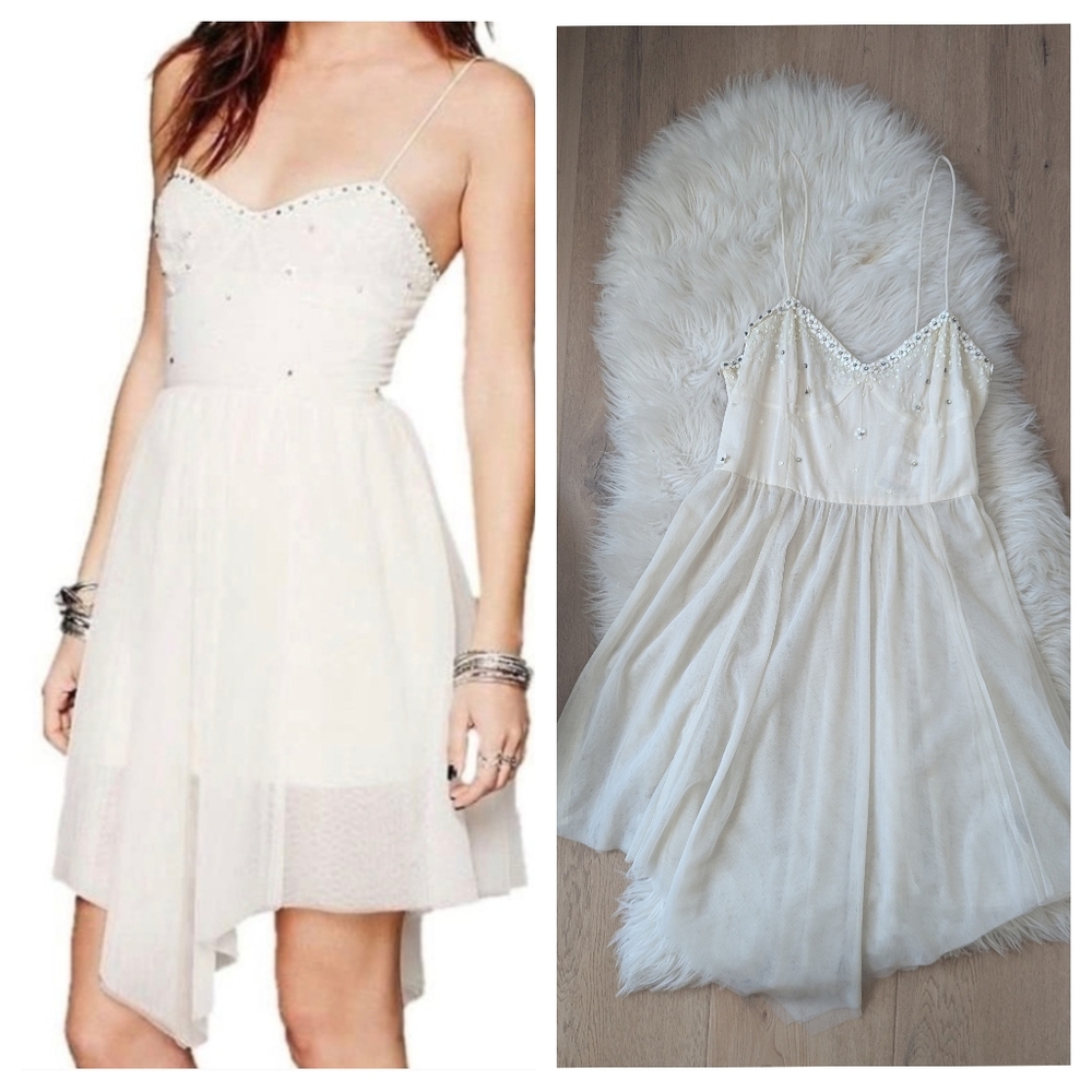 NWT Free People Intimately Ivory Delicate Tulle Sequin Mini Dress